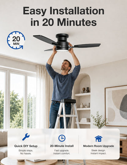 Warmiplanet black flush mount ceiling fan easy 20 minute installation