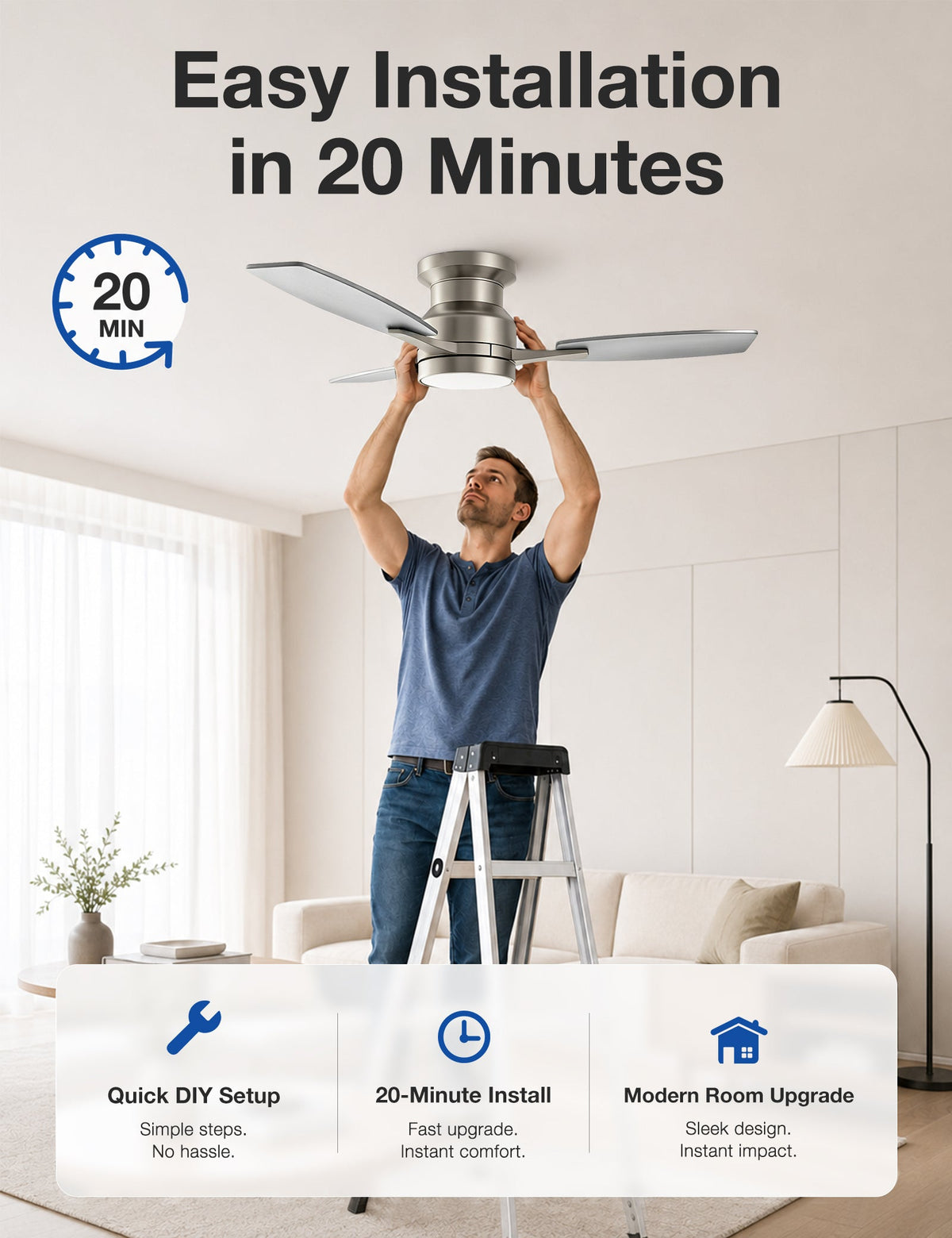 Warmiplanet flush mount ceiling fan easy installation
