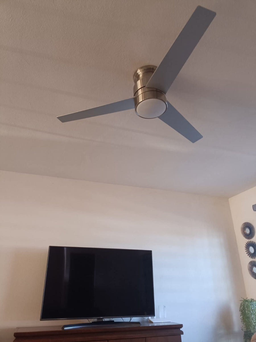 Warmiplanet three-blade flush mount ceiling fan installed in a customer living room