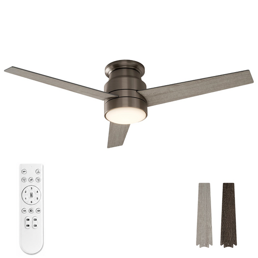 Warmiplanet WICF06-3 52-inch antique nickel flush mount ceiling fan with six-speed remote and reversible blade finishes