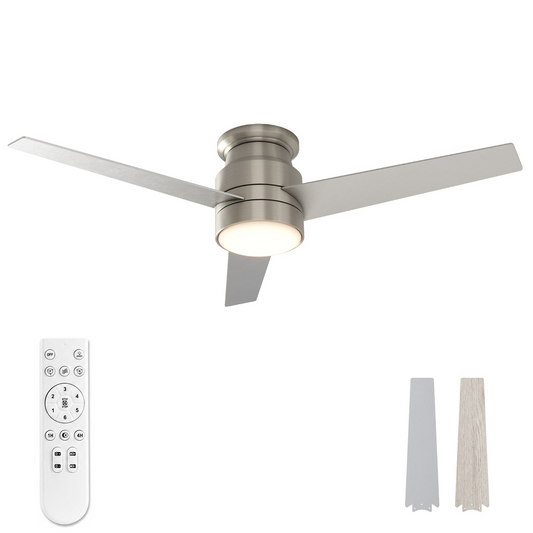 Warmiplanet WICF06 52-inch brushed nickel flush mount ceiling fan with six-speed remote and reversible blade finishes