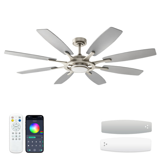Warmiplanet WF02 62-inch brushed nickel 8-blade ceiling fan main image